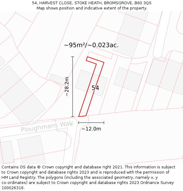 54, HARVEST CLOSE, STOKE HEATH, BROMSGROVE, B60 3QS: Plot and title map