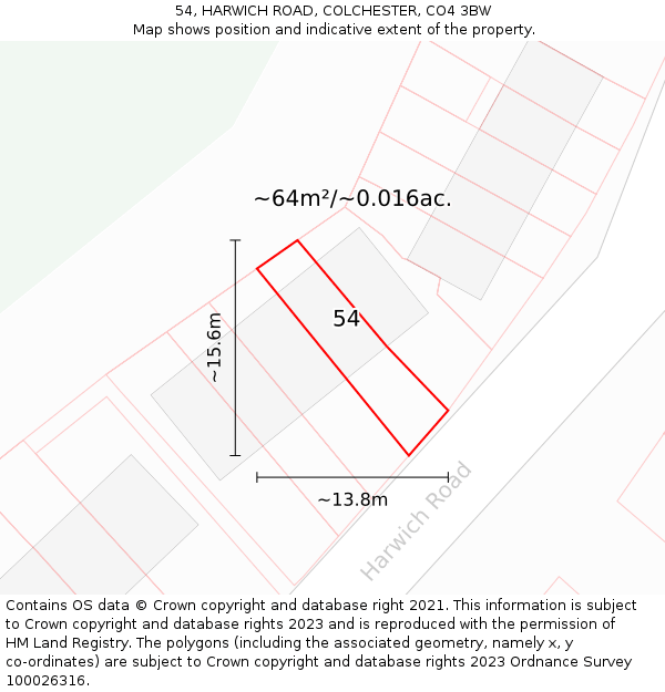 54, HARWICH ROAD, COLCHESTER, CO4 3BW: Plot and title map