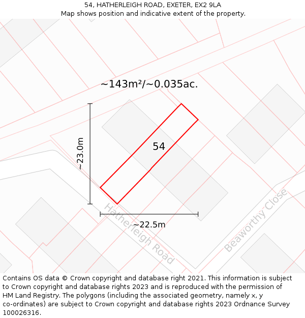 54, HATHERLEIGH ROAD, EXETER, EX2 9LA: Plot and title map
