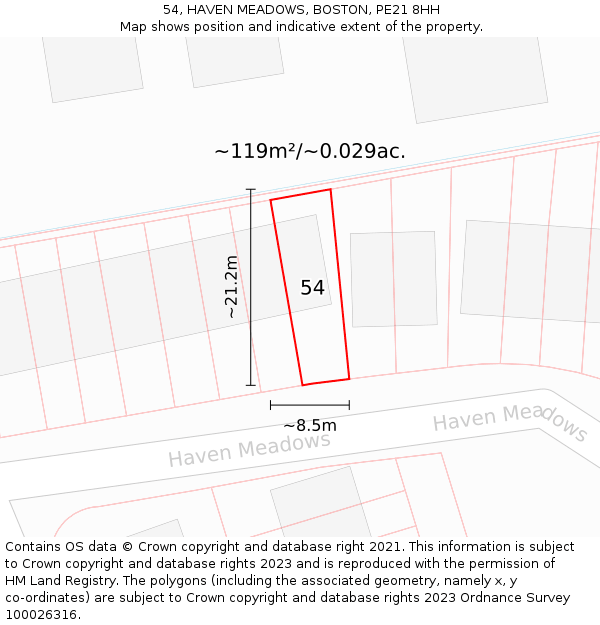 54, HAVEN MEADOWS, BOSTON, PE21 8HH: Plot and title map