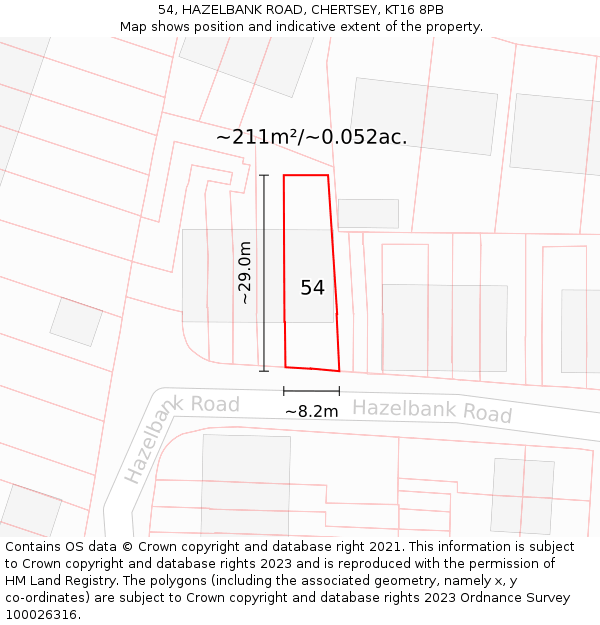 54, HAZELBANK ROAD, CHERTSEY, KT16 8PB: Plot and title map
