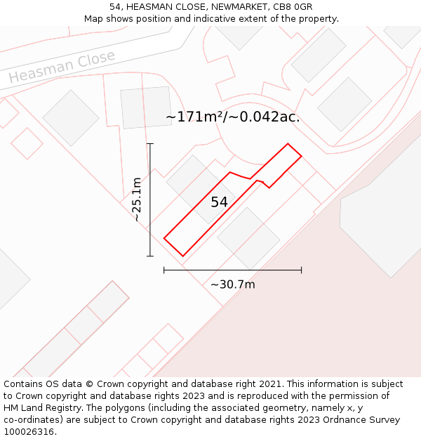 54, HEASMAN CLOSE, NEWMARKET, CB8 0GR: Plot and title map