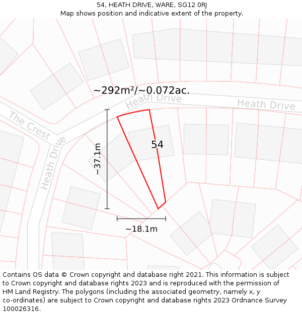 54, HEATH DRIVE, WARE, SG12 0RJ: Plot and title map