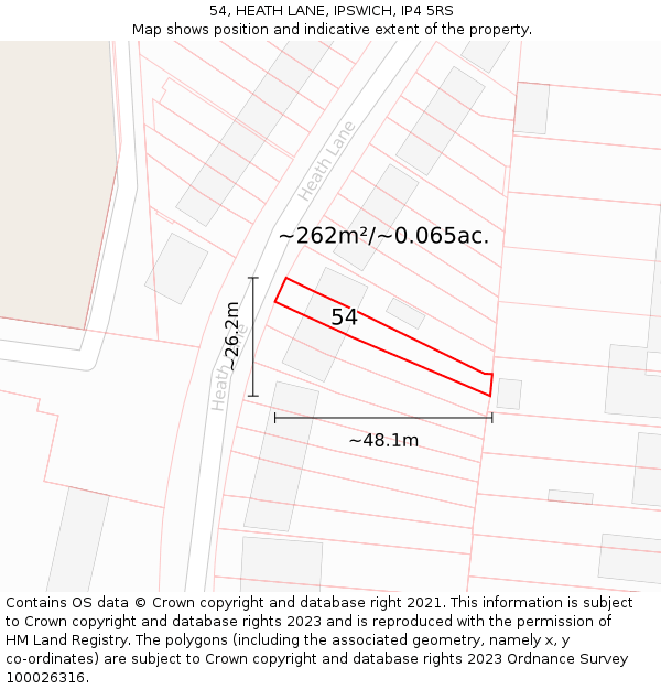 54, HEATH LANE, IPSWICH, IP4 5RS: Plot and title map