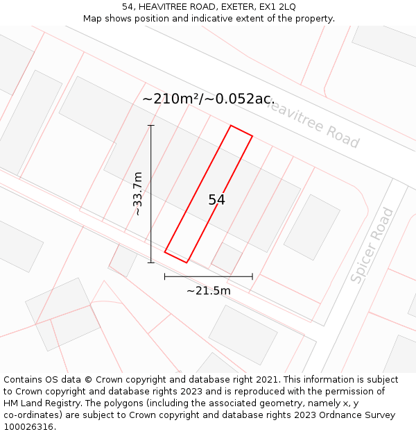 54, HEAVITREE ROAD, EXETER, EX1 2LQ: Plot and title map