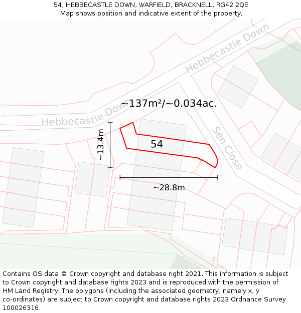 54, HEBBECASTLE DOWN, WARFIELD, BRACKNELL, RG42 2QE: Plot and title map