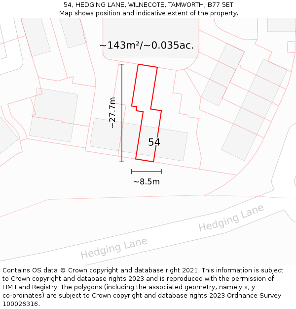 54, HEDGING LANE, WILNECOTE, TAMWORTH, B77 5ET: Plot and title map