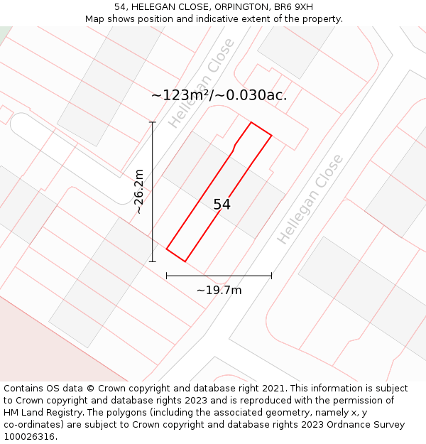 54, HELEGAN CLOSE, ORPINGTON, BR6 9XH: Plot and title map