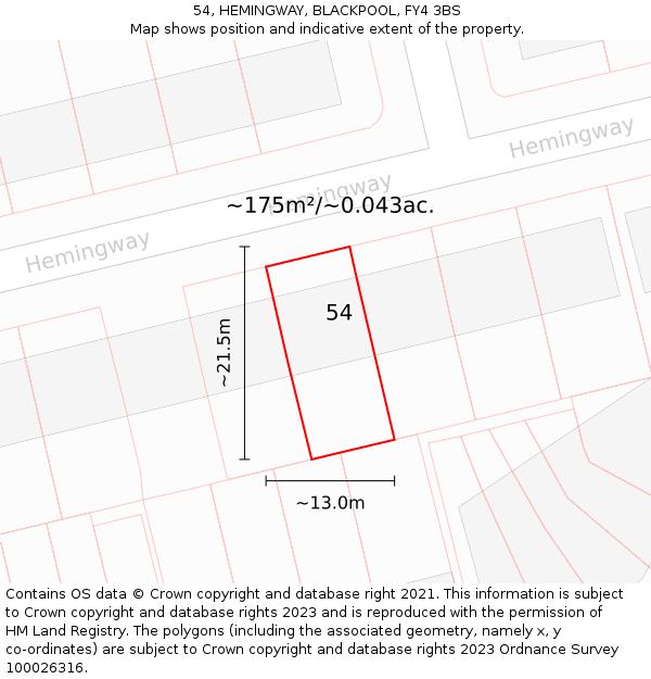 54, HEMINGWAY, BLACKPOOL, FY4 3BS: Plot and title map
