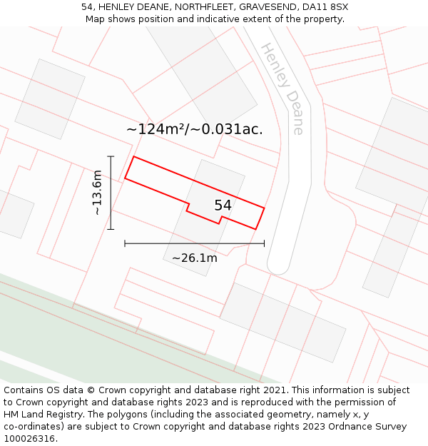 54, HENLEY DEANE, NORTHFLEET, GRAVESEND, DA11 8SX: Plot and title map