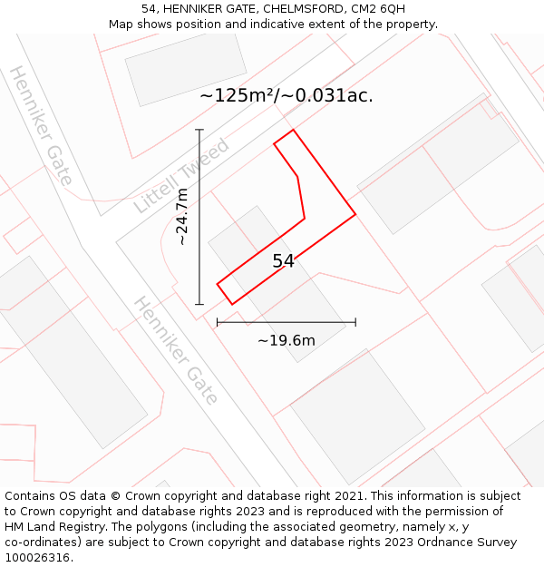 54, HENNIKER GATE, CHELMSFORD, CM2 6QH: Plot and title map