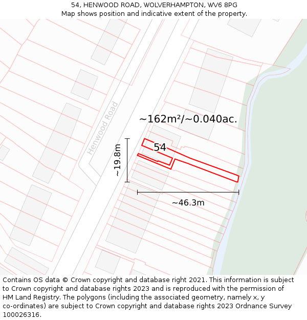 54, HENWOOD ROAD, WOLVERHAMPTON, WV6 8PG: Plot and title map
