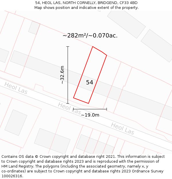 54, HEOL LAS, NORTH CORNELLY, BRIDGEND, CF33 4BD: Plot and title map