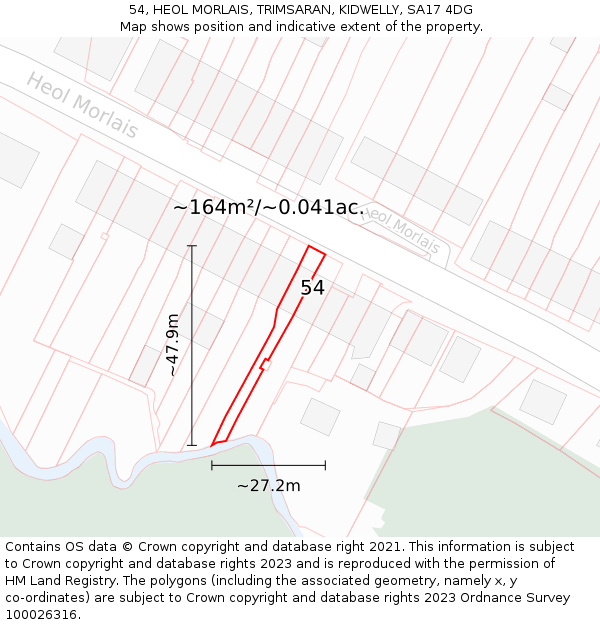 54, HEOL MORLAIS, TRIMSARAN, KIDWELLY, SA17 4DG: Plot and title map