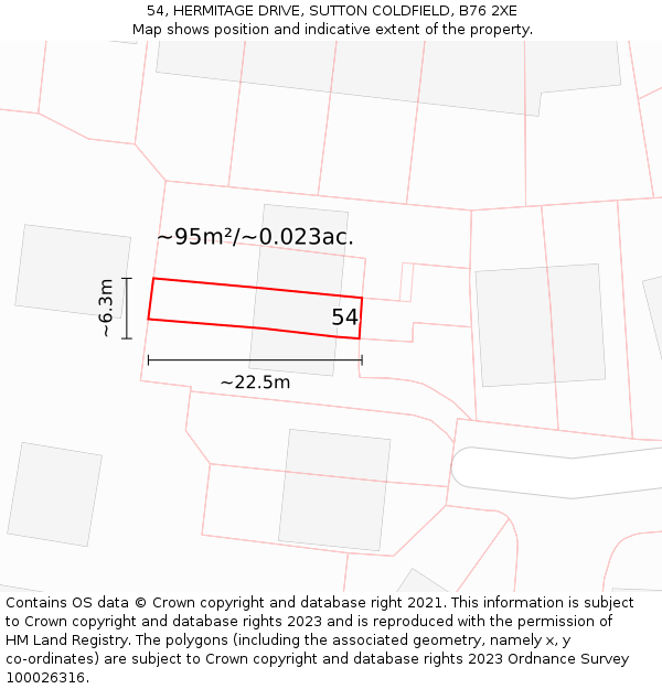 54, HERMITAGE DRIVE, SUTTON COLDFIELD, B76 2XE: Plot and title map