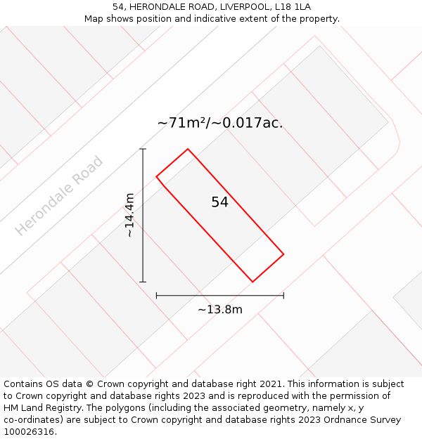 54, HERONDALE ROAD, LIVERPOOL, L18 1LA: Plot and title map