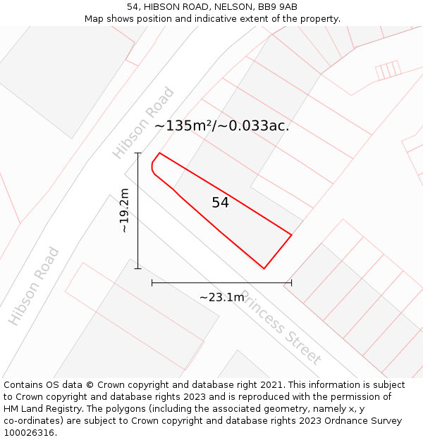 54, HIBSON ROAD, NELSON, BB9 9AB: Plot and title map