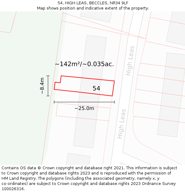 54, HIGH LEAS, BECCLES, NR34 9LF: Plot and title map