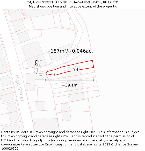54, HIGH STREET, ARDINGLY, HAYWARDS HEATH, RH17 6TD: Plot and title map