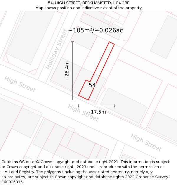 54, HIGH STREET, BERKHAMSTED, HP4 2BP: Plot and title map