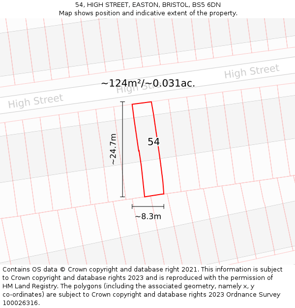 54, HIGH STREET, EASTON, BRISTOL, BS5 6DN: Plot and title map