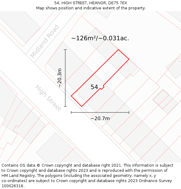 54, HIGH STREET, HEANOR, DE75 7EX: Plot and title map