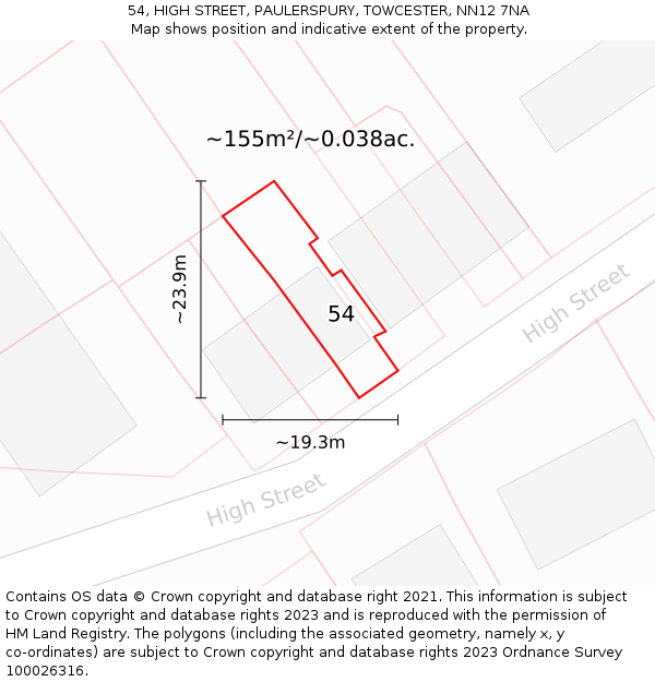 54, HIGH STREET, PAULERSPURY, TOWCESTER, NN12 7NA: Plot and title map