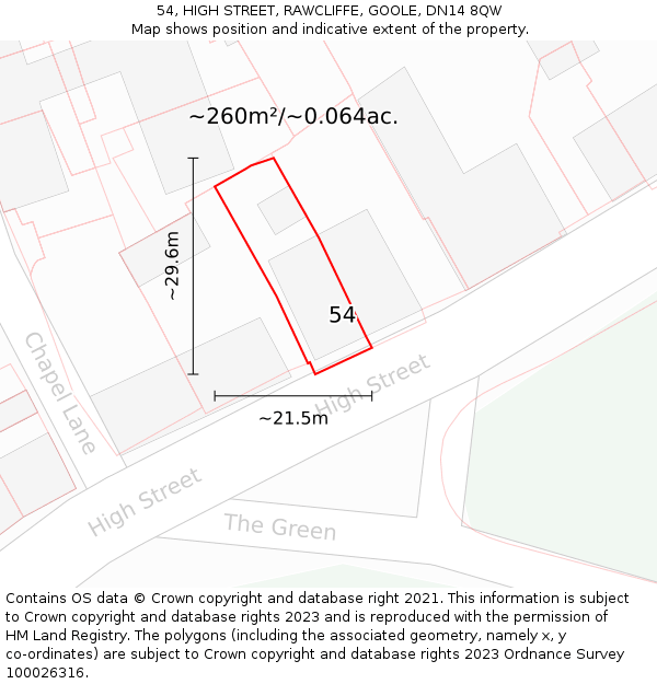 54, HIGH STREET, RAWCLIFFE, GOOLE, DN14 8QW: Plot and title map