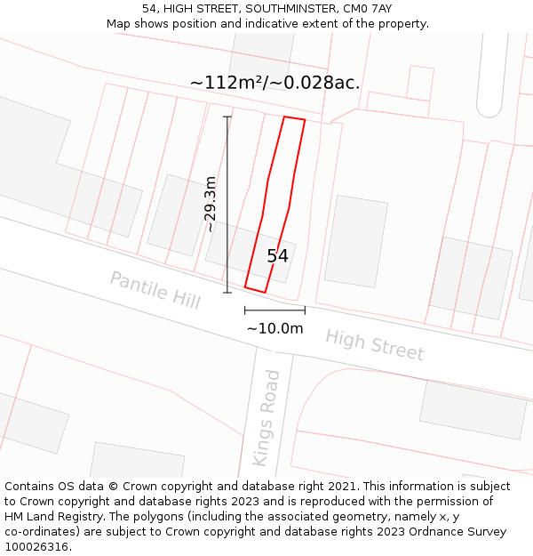 54, HIGH STREET, SOUTHMINSTER, CM0 7AY: Plot and title map