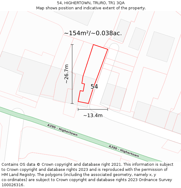 54, HIGHERTOWN, TRURO, TR1 3QA: Plot and title map