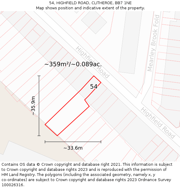 54, HIGHFIELD ROAD, CLITHEROE, BB7 1NE: Plot and title map