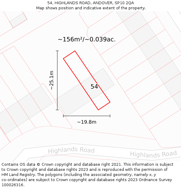 54, HIGHLANDS ROAD, ANDOVER, SP10 2QA: Plot and title map