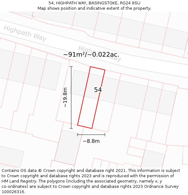 54, HIGHPATH WAY, BASINGSTOKE, RG24 9SU: Plot and title map