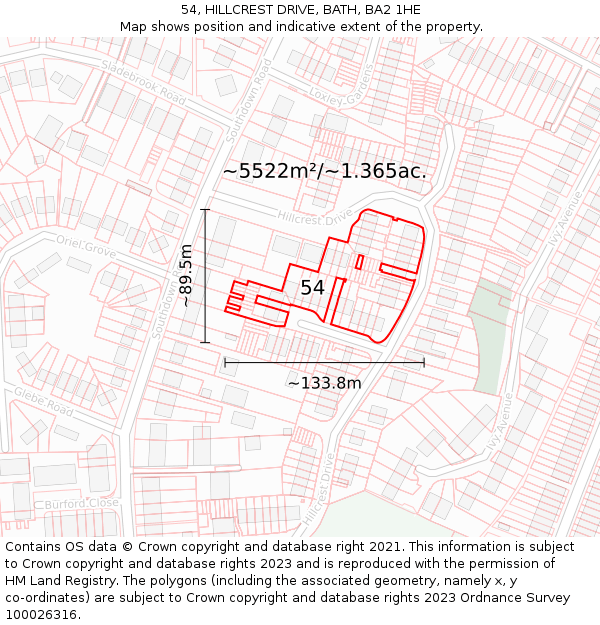 54, HILLCREST DRIVE, BATH, BA2 1HE: Plot and title map