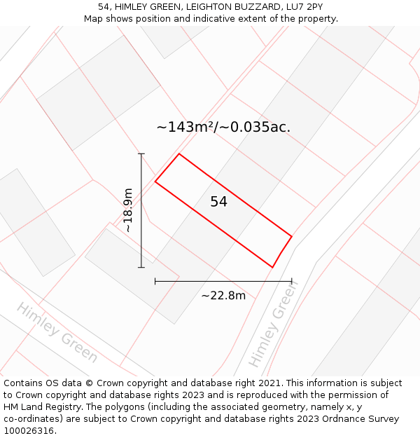 54, HIMLEY GREEN, LEIGHTON BUZZARD, LU7 2PY: Plot and title map