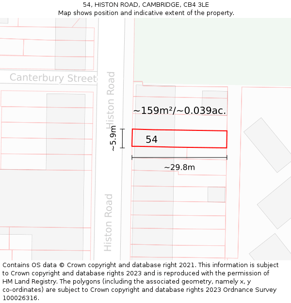 54, HISTON ROAD, CAMBRIDGE, CB4 3LE: Plot and title map