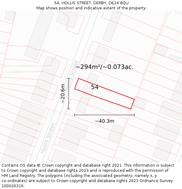 54, HOLLIS STREET, DERBY, DE24 8QU: Plot and title map