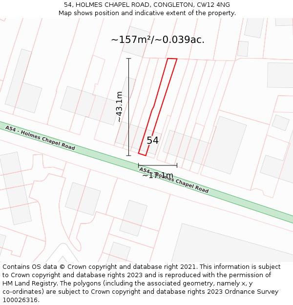 54, HOLMES CHAPEL ROAD, CONGLETON, CW12 4NG: Plot and title map
