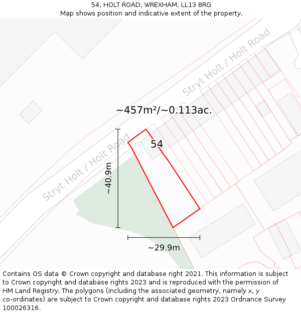 54, HOLT ROAD, WREXHAM, LL13 8RG: Plot and title map