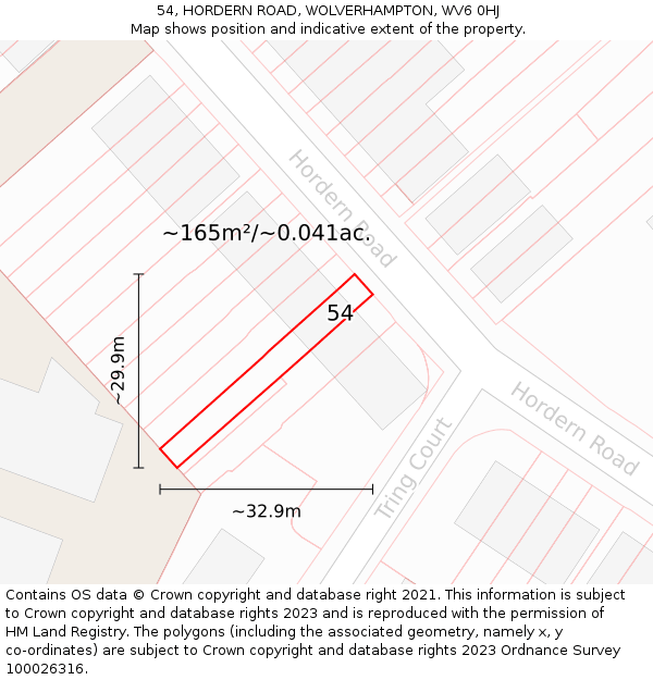 54, HORDERN ROAD, WOLVERHAMPTON, WV6 0HJ: Plot and title map