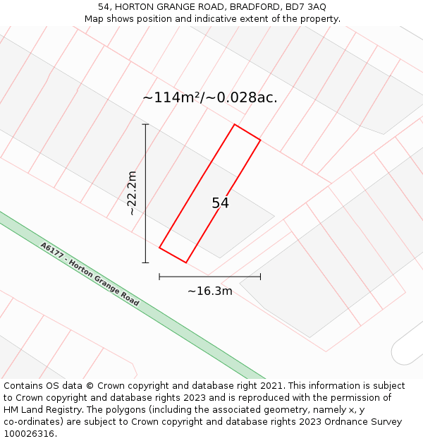54, HORTON GRANGE ROAD, BRADFORD, BD7 3AQ: Plot and title map