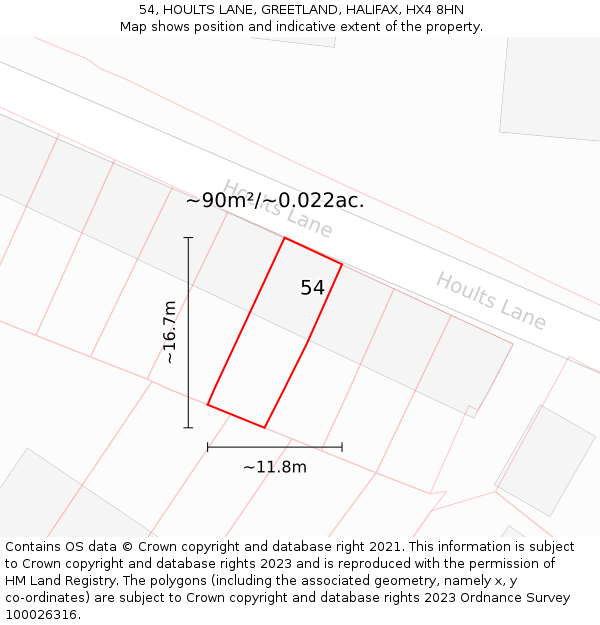 54, HOULTS LANE, GREETLAND, HALIFAX, HX4 8HN: Plot and title map