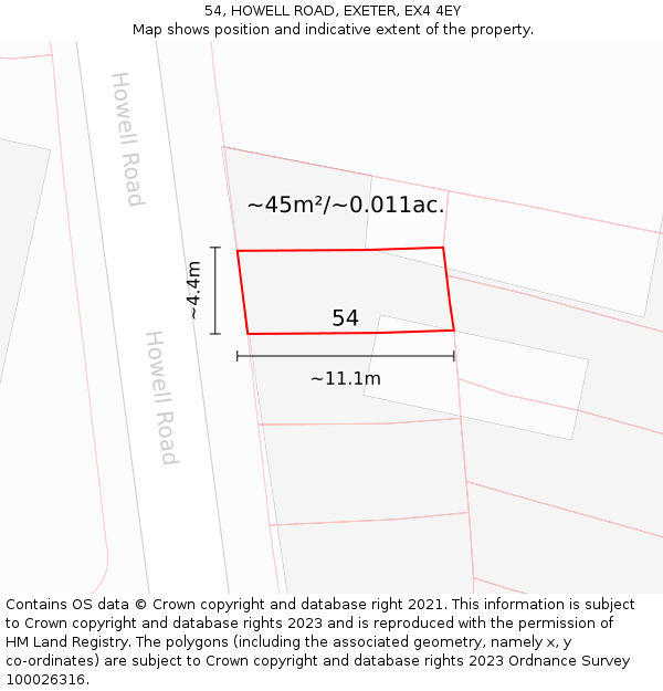 54, HOWELL ROAD, EXETER, EX4 4EY: Plot and title map