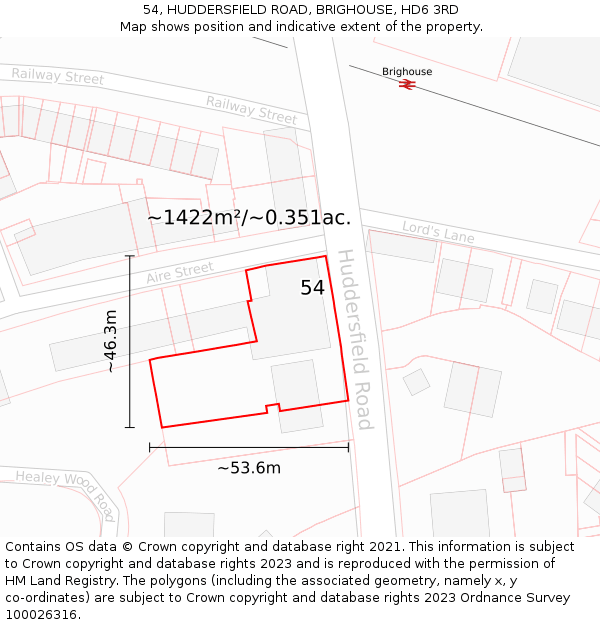 54, HUDDERSFIELD ROAD, BRIGHOUSE, HD6 3RD: Plot and title map