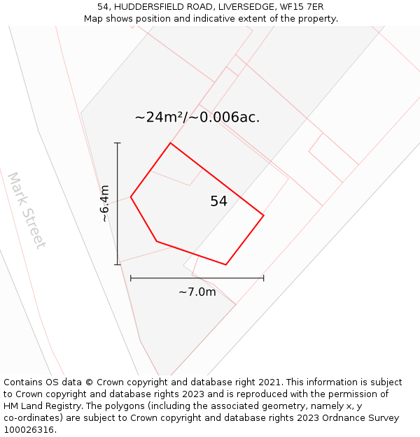 54, HUDDERSFIELD ROAD, LIVERSEDGE, WF15 7ER: Plot and title map