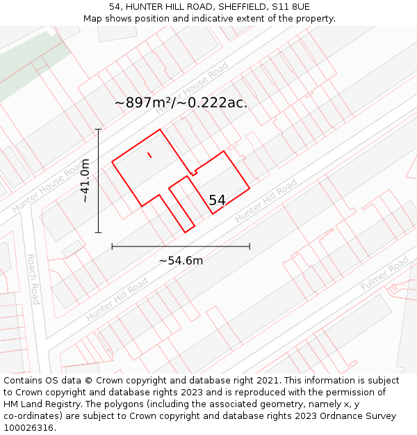 54, HUNTER HILL ROAD, SHEFFIELD, S11 8UE: Plot and title map