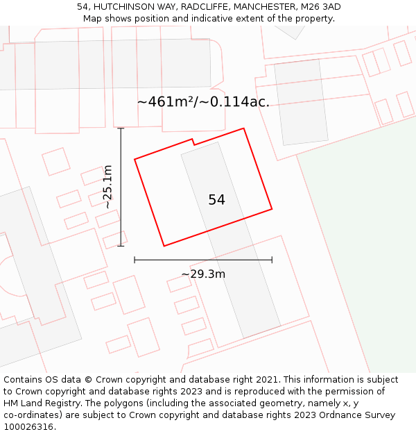 54, HUTCHINSON WAY, RADCLIFFE, MANCHESTER, M26 3AD: Plot and title map
