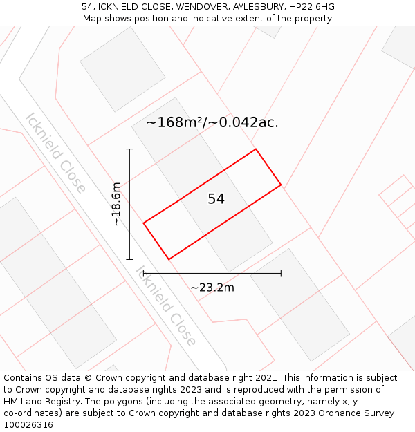 54, ICKNIELD CLOSE, WENDOVER, AYLESBURY, HP22 6HG: Plot and title map