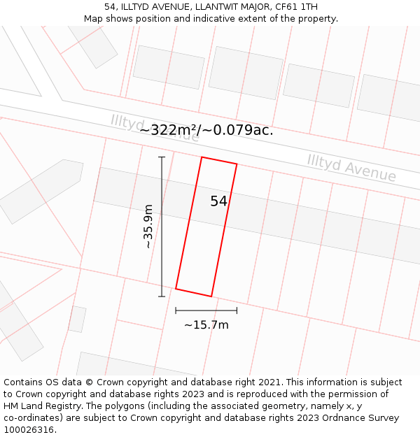 54, ILLTYD AVENUE, LLANTWIT MAJOR, CF61 1TH: Plot and title map