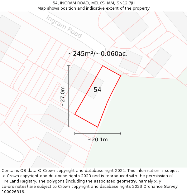54, INGRAM ROAD, MELKSHAM, SN12 7JH: Plot and title map